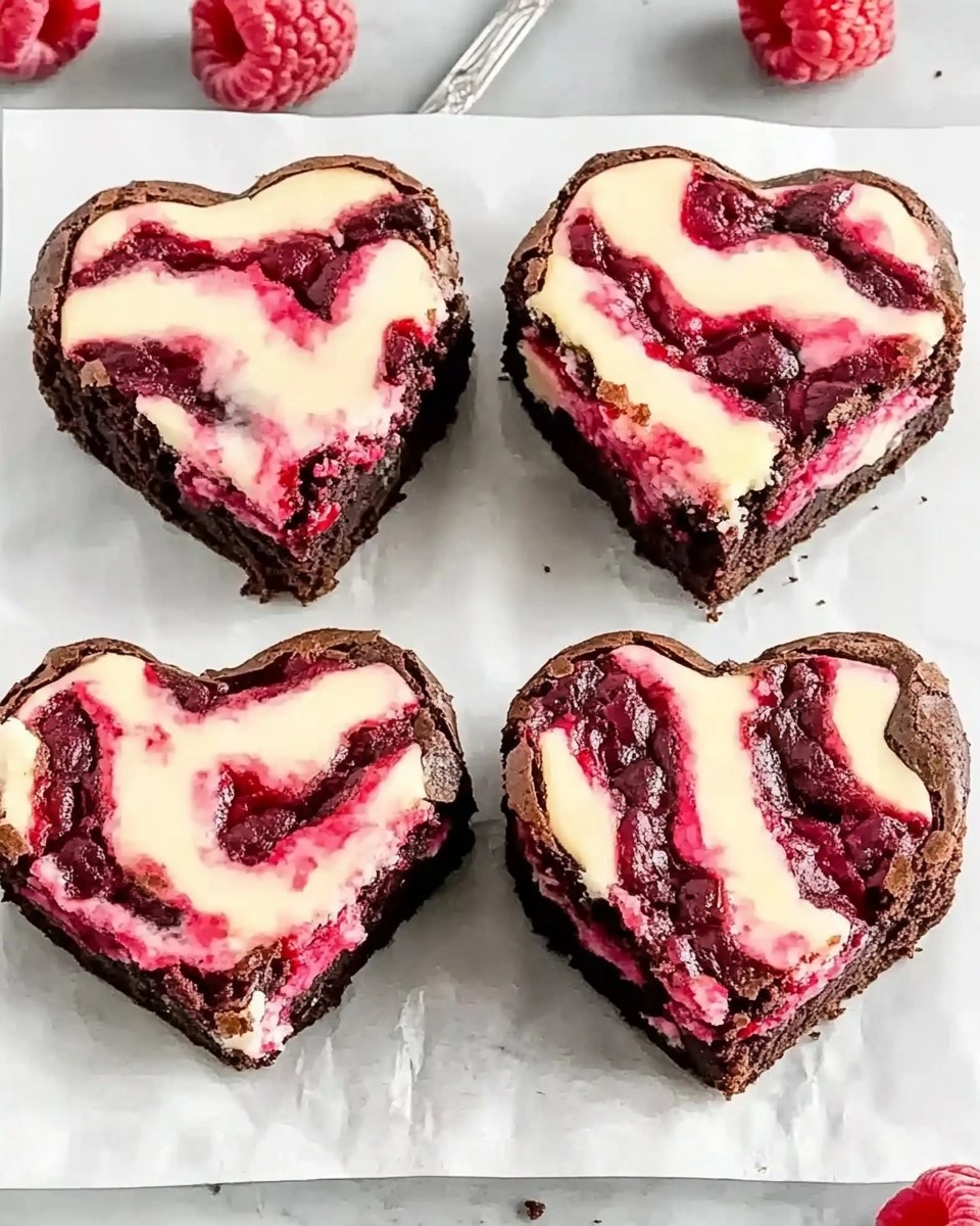 Heart Shaped Brownies (with Raspberry Swirl and Cheesecake Topping)