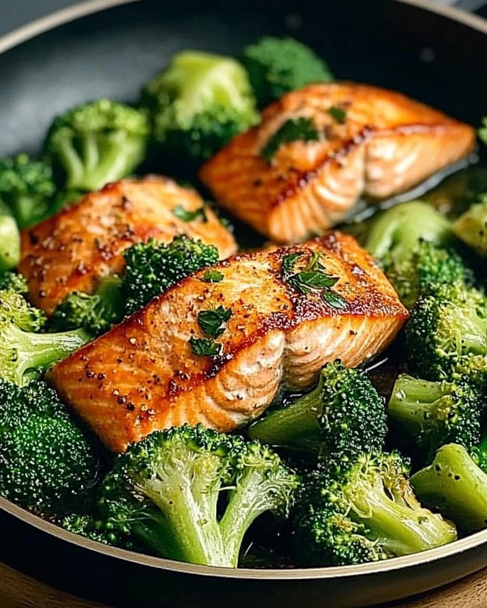 One-Skillet Garlicky Salmon & Broccoli