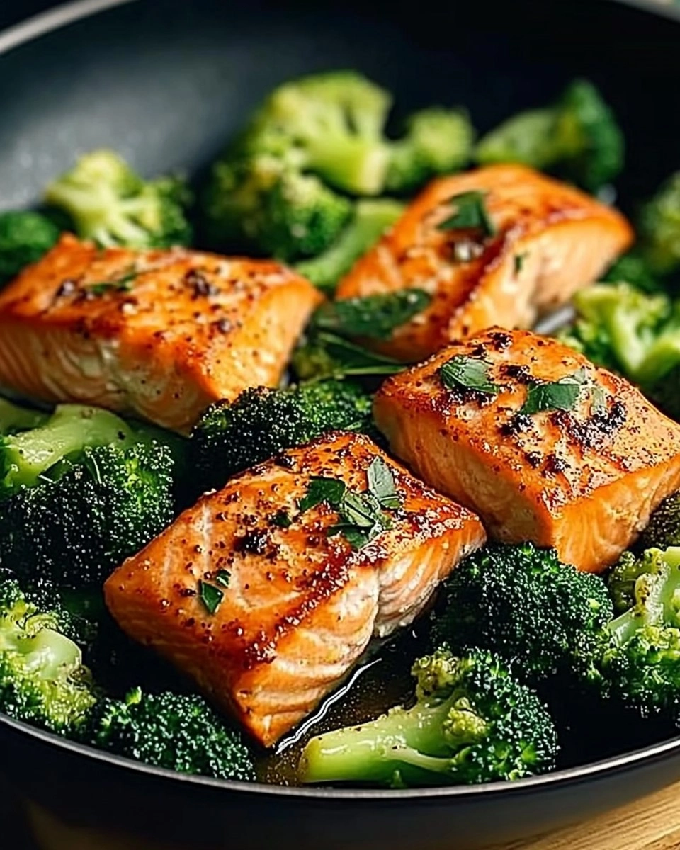 One-Skillet Garlicky Salmon & Broccoli