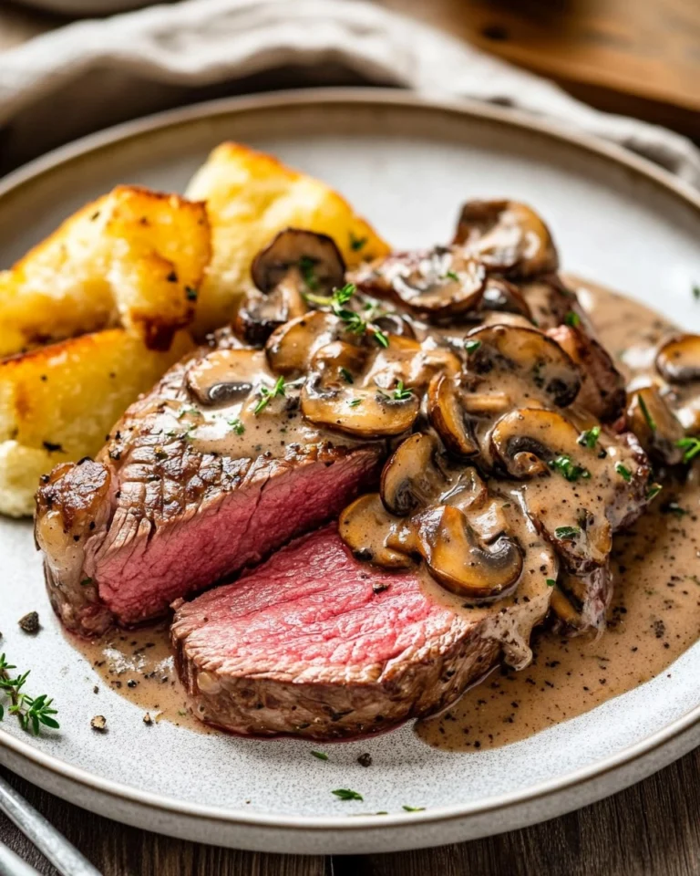 Pink-Roasted-Steak-with-Mushroom-Sauce-Recipe