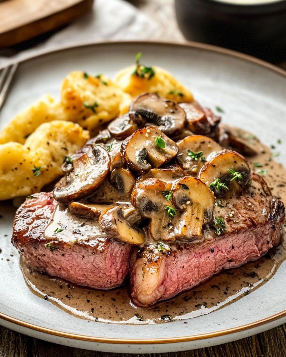 Pink Roasted Steak with Mushroom Sauce 117 Pink Roasted Steak with Mushroom Sauce