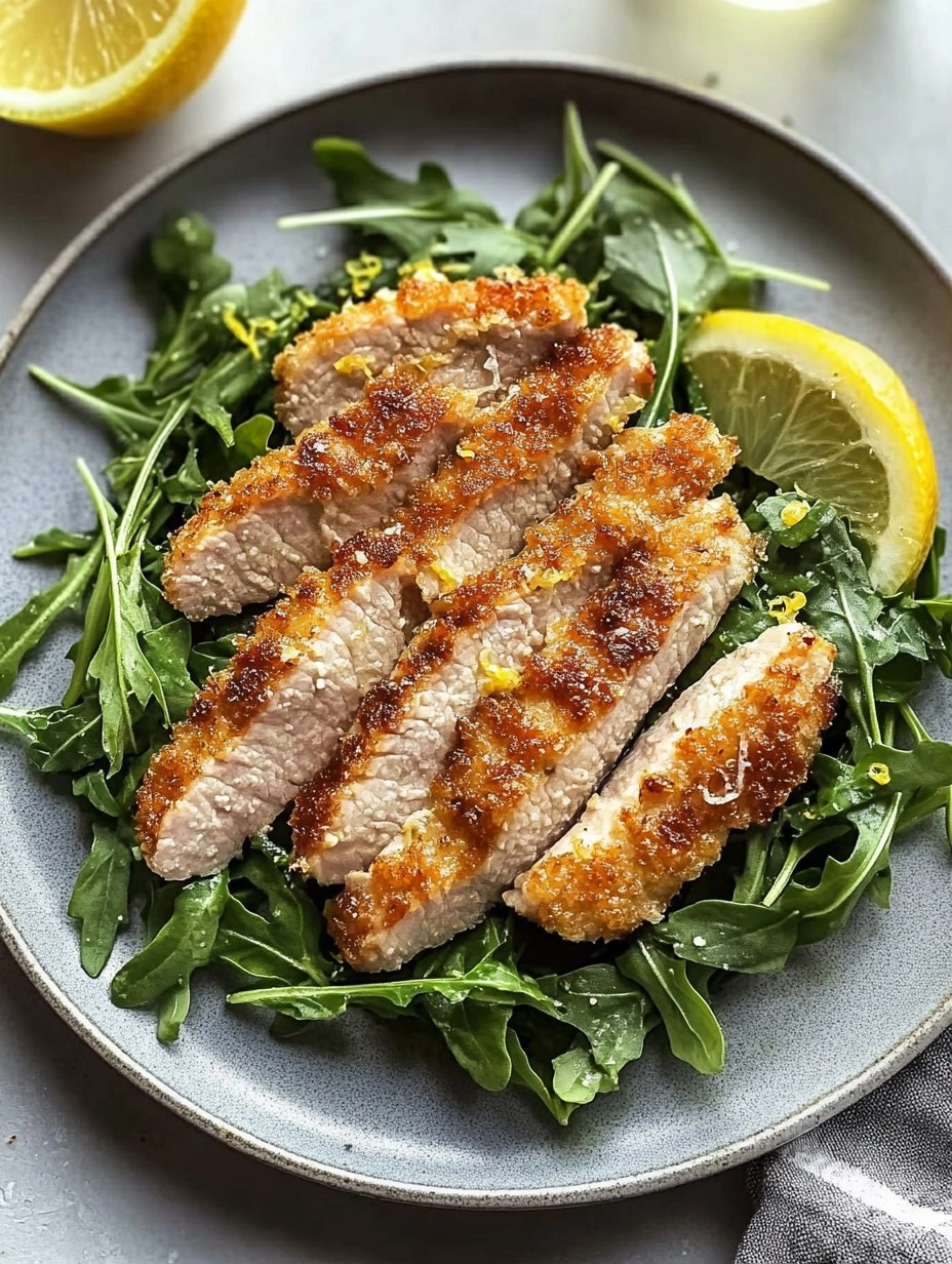 Pork Milanese with Lemon Parmesan Arugula 116 Pork Milanese with Lemon Parmesan Arugula