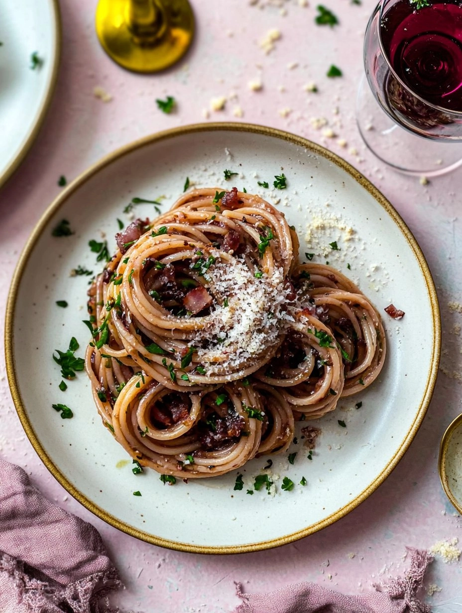 Red Wine Bucatini with Pancetta