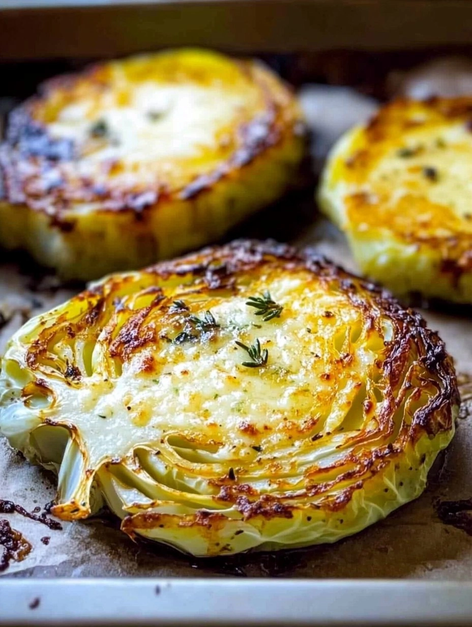 Crispy Roasted Parmesan Cabbage Steaks with Garlic Herb Butter