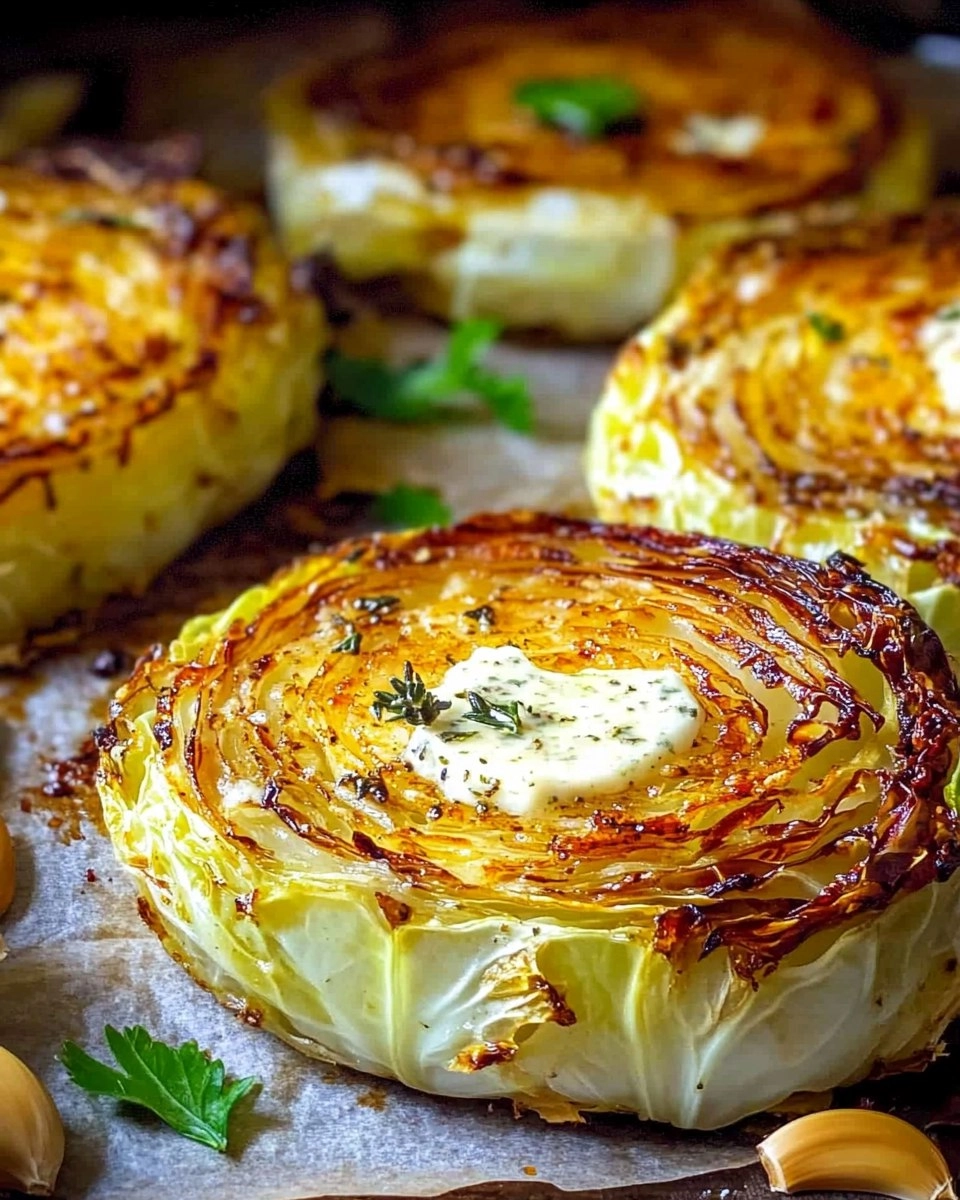 Crispy Roasted Parmesan Cabbage Steaks with Garlic Herb Butter