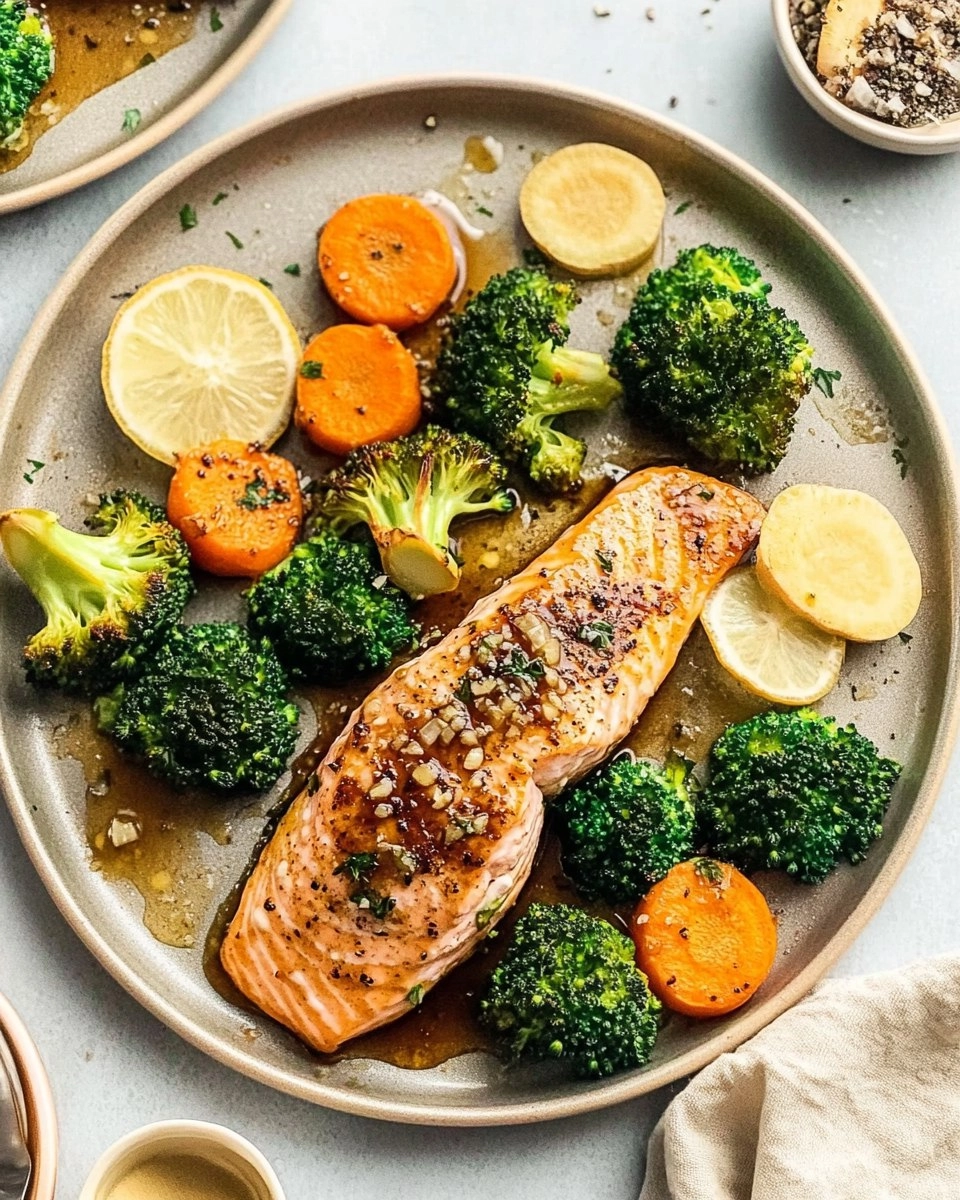 Honey Garlic Sheet-Pan Salmon with Broccoli & Carrots 112 Honey Garlic Sheet-Pan Salmon with Broccoli & Carrots