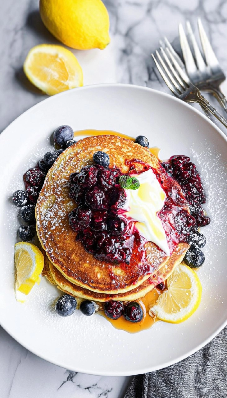 Lemon Ricotta Pancakes with Warm Berry Compote