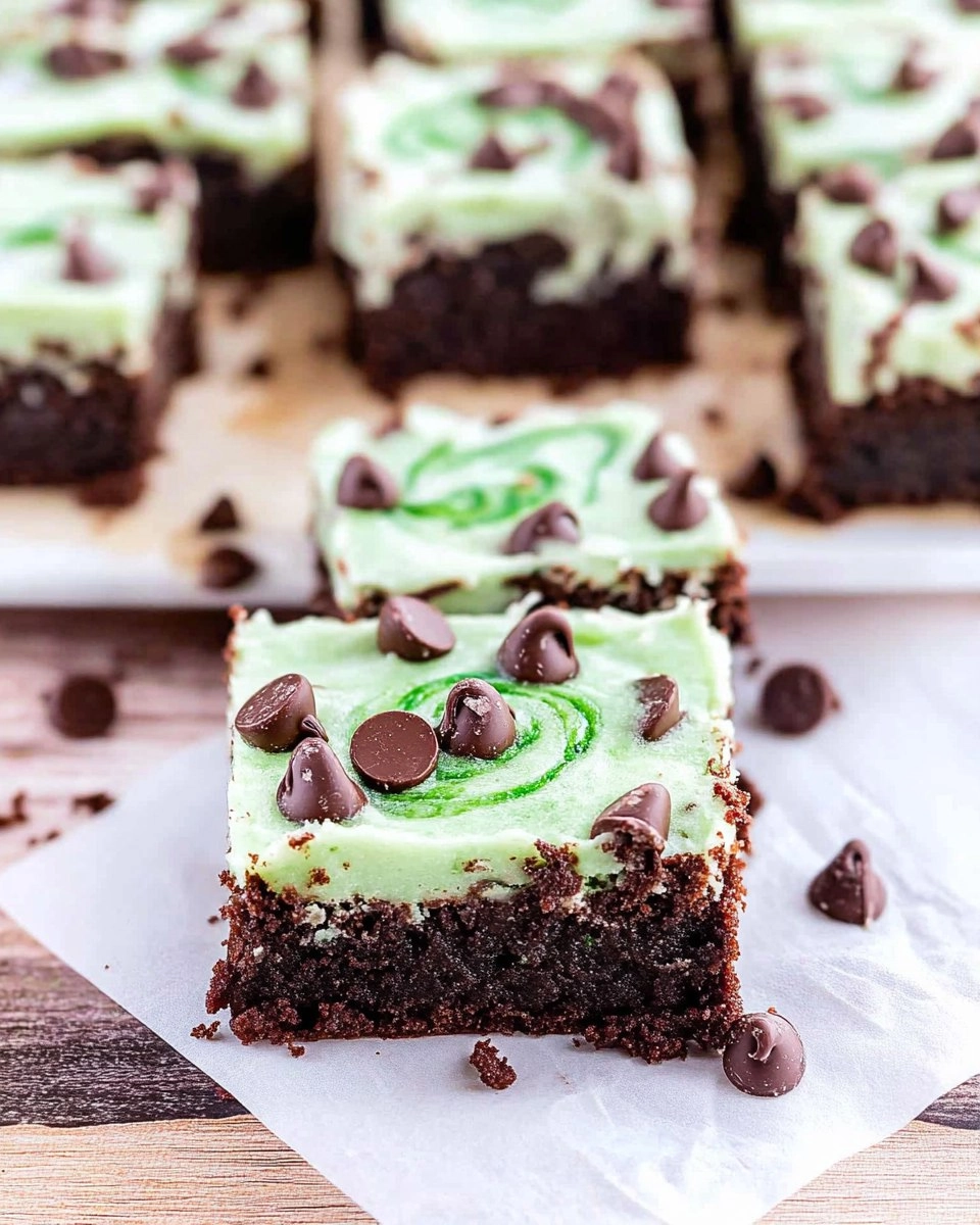 Mint Chocolate Chip Brownies with Green Swirl Frosting
