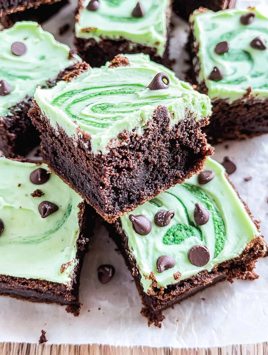 Mint Chocolate Chip Brownies with Green Swirl Frosting