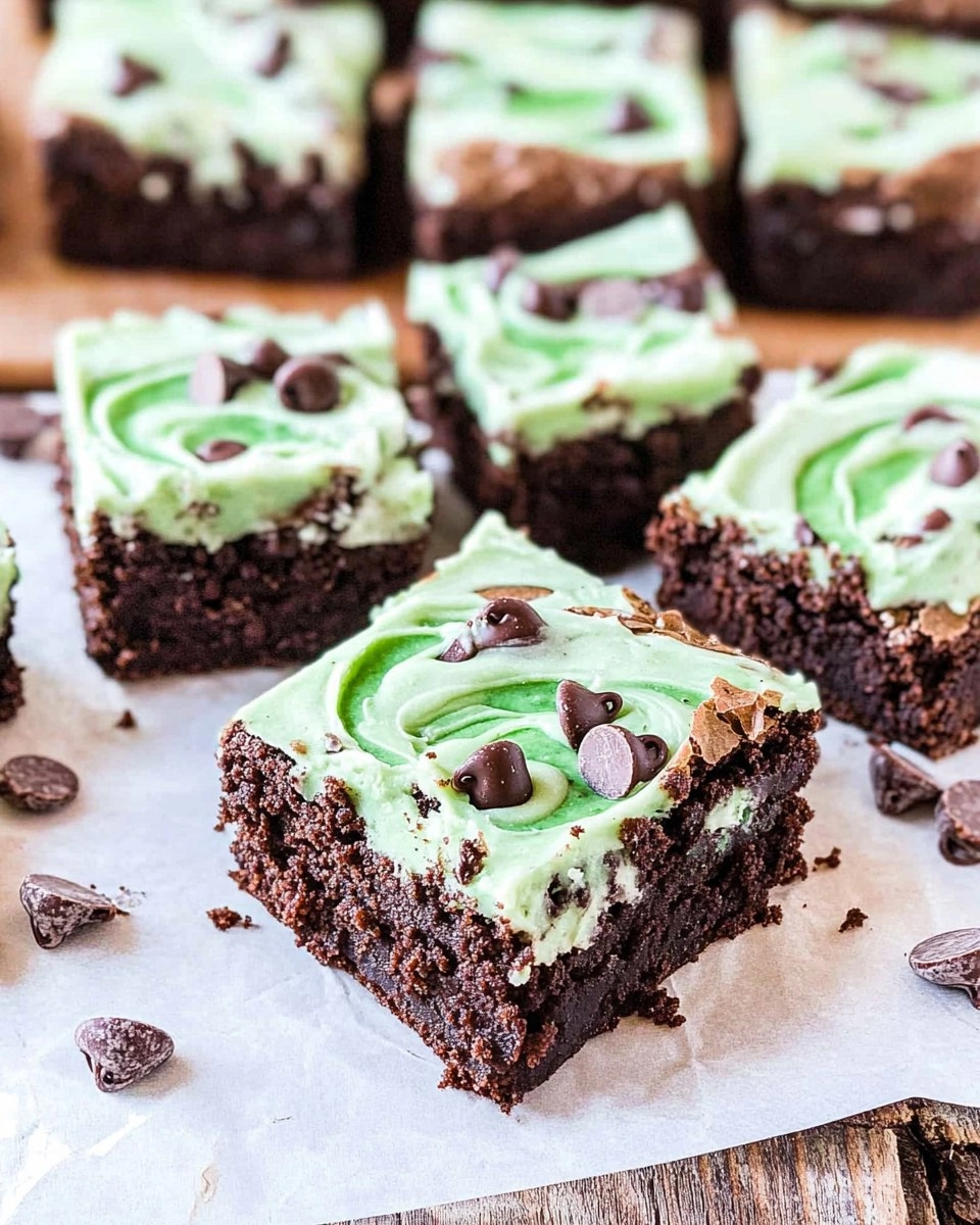 Mint Chocolate Chip Brownies with Green Swirl Frosting
