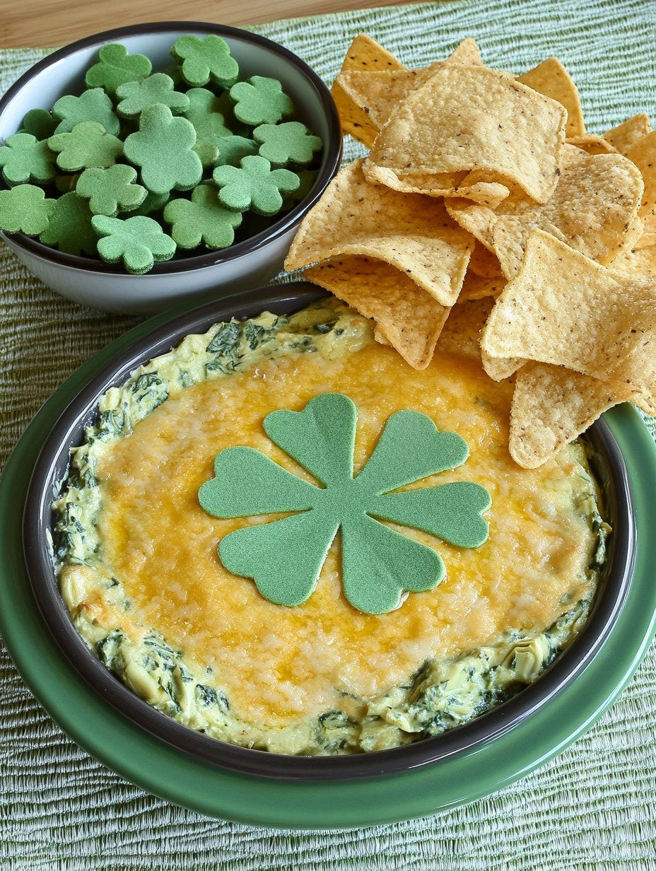 Shamrock Spinach Artichoke Dip with Green Tortilla Chips 111 Shamrock Spinach Artichoke Dip with Green Tortilla Chips