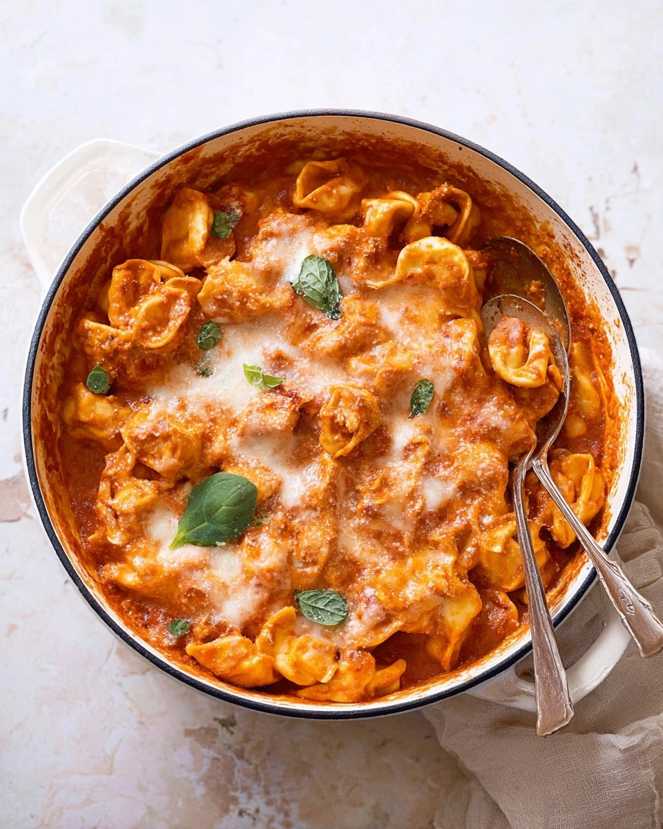 Baked Cheese Tortellini in Vodka Sauce.