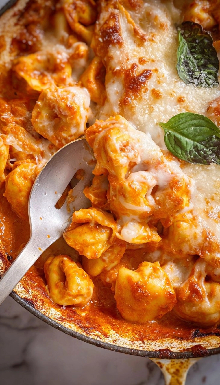 Baked Cheese Tortellini in Vodka Sauce.