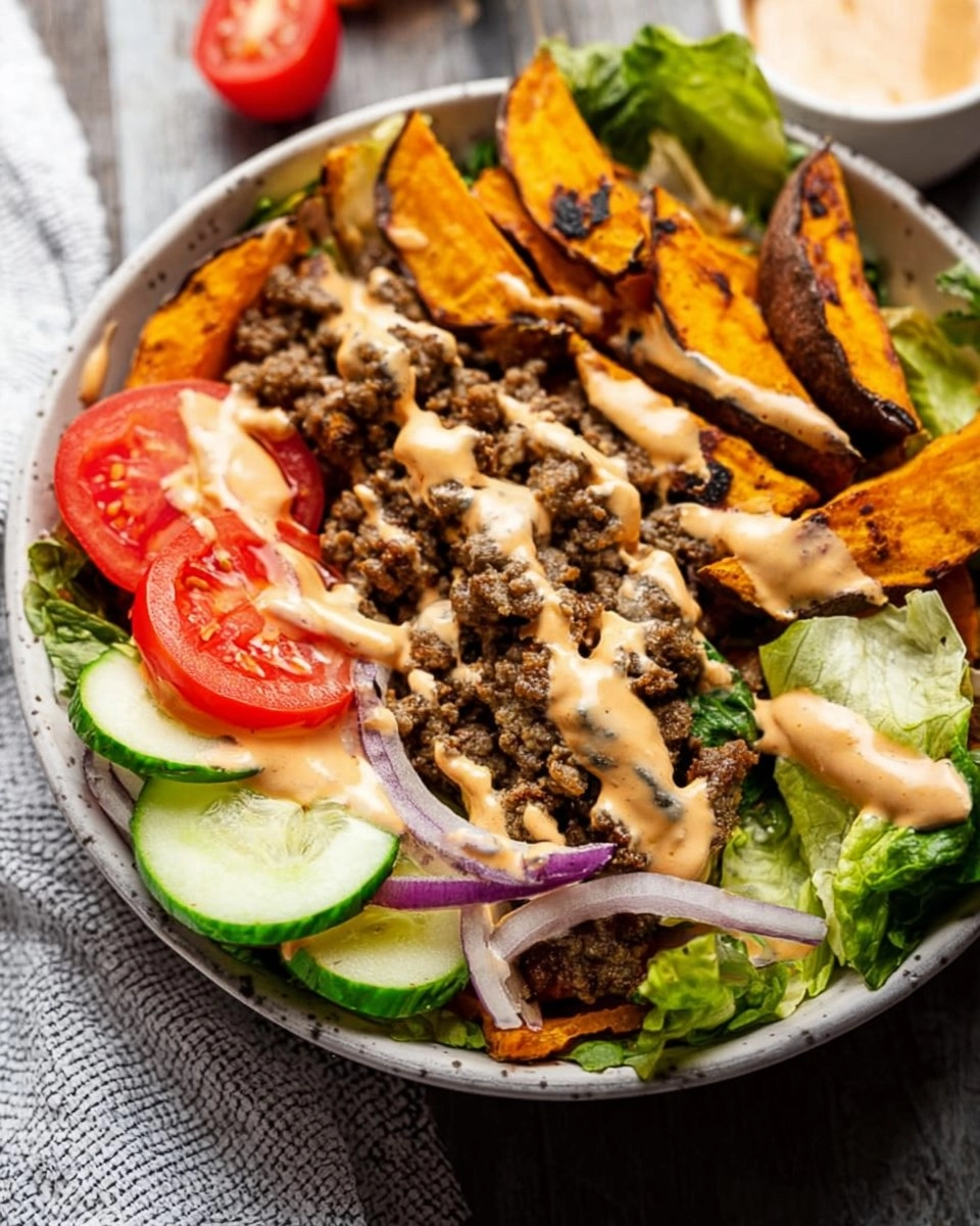 Burger Bowls with Chipotle Ranch Sweet Potato Fries