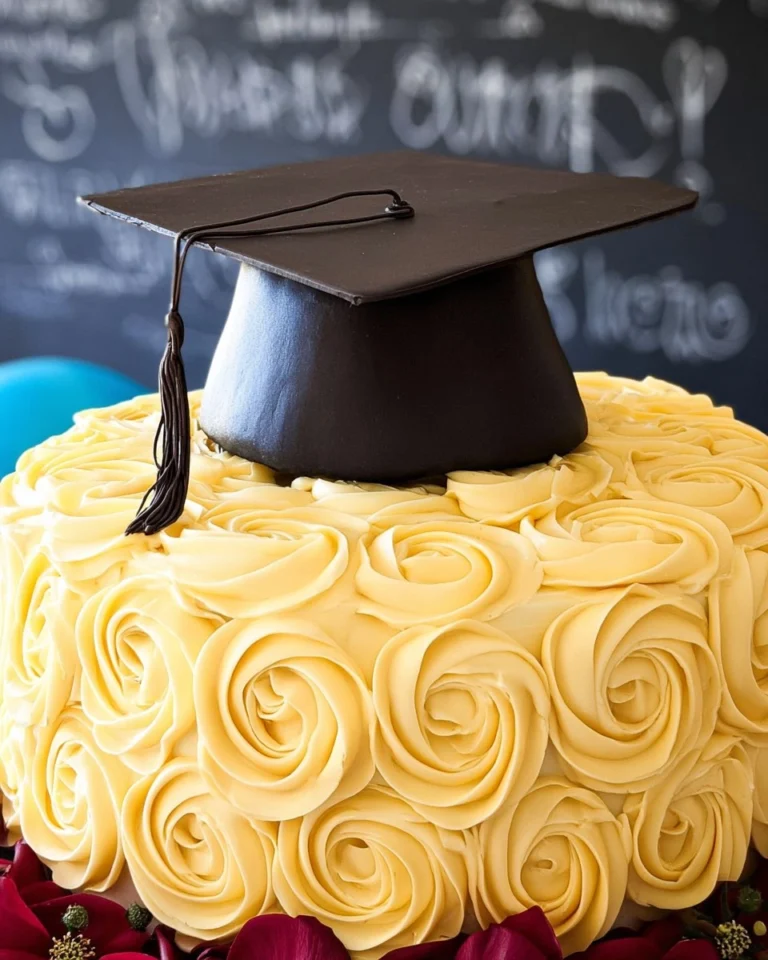 Elegant-Graduation-Cake-with-Fondant-Cap-Topper-Recipe