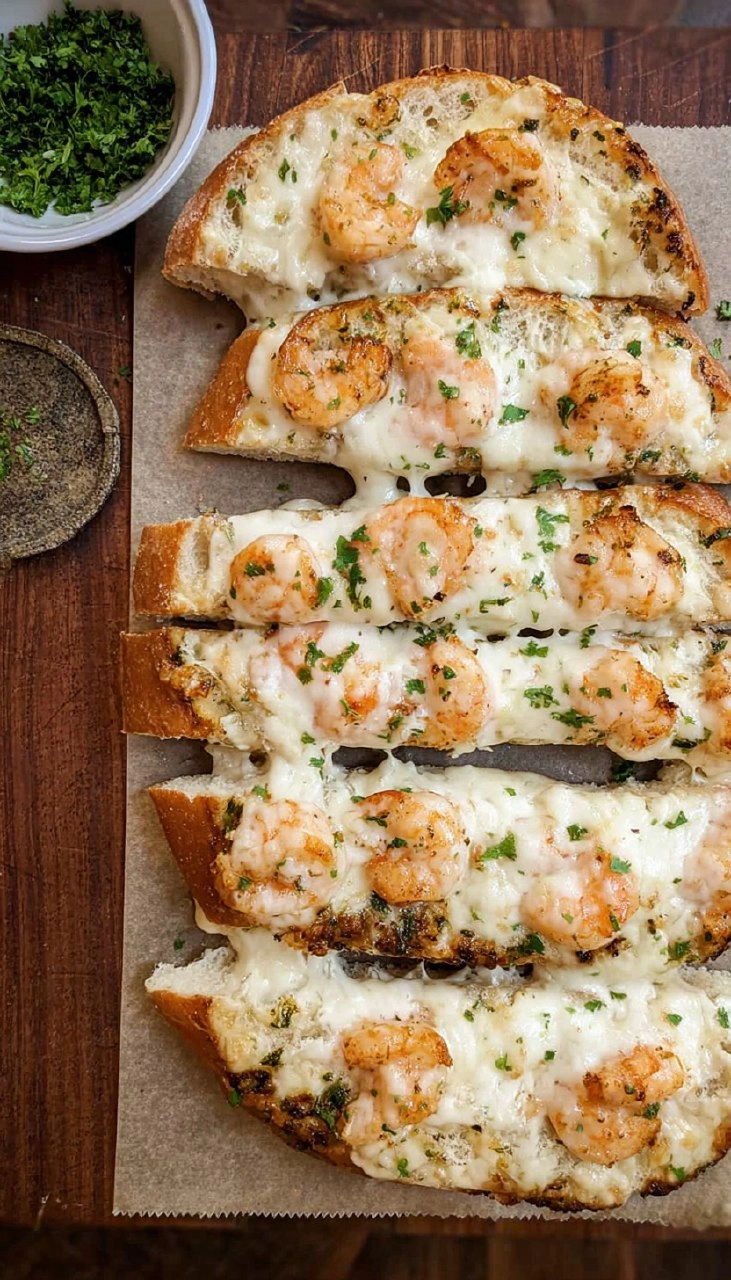 Shrimp Alfredo Garlic Bread