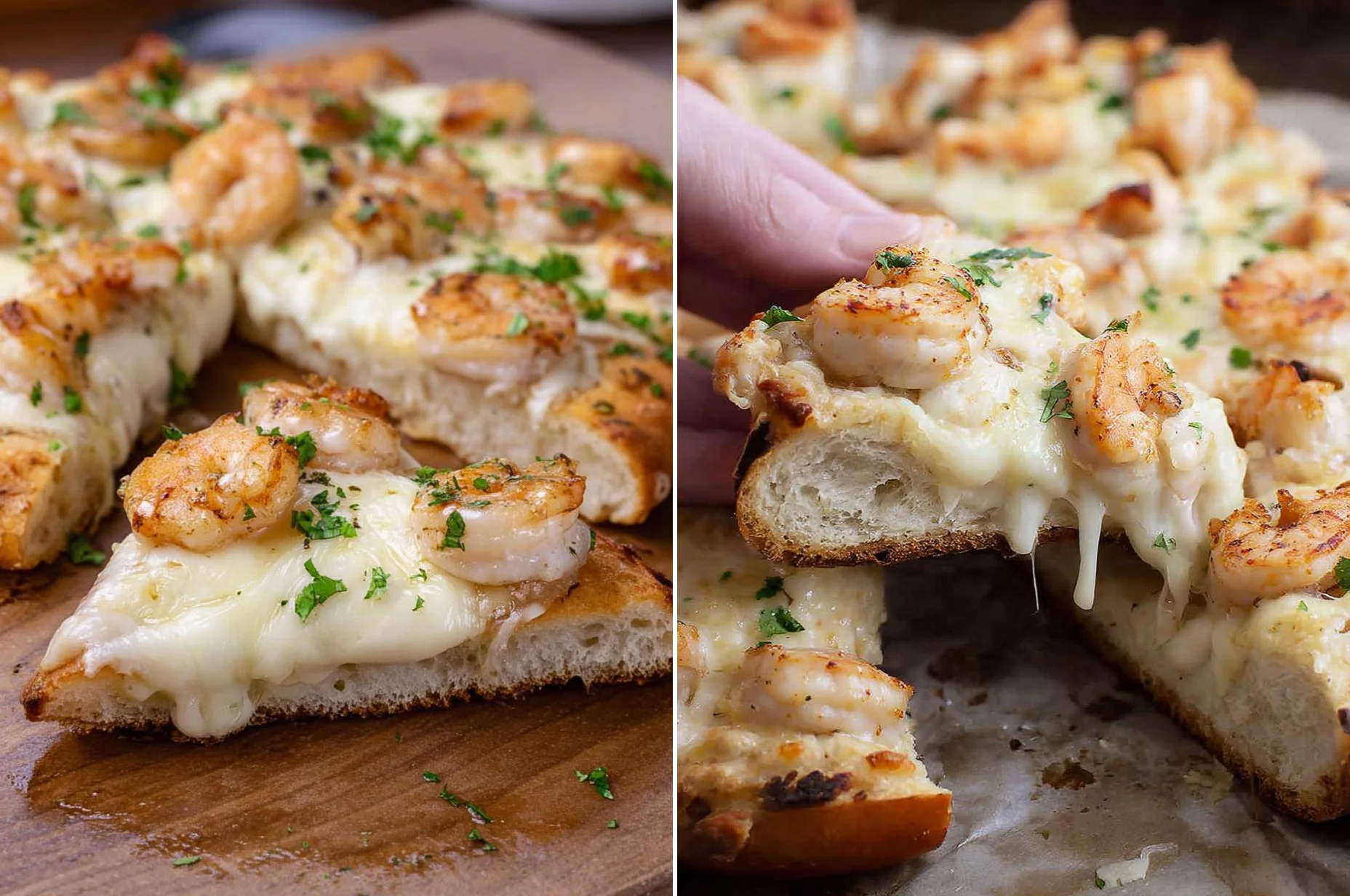 Shrimp Alfredo Garlic Bread