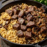 Steak-Bites-with-Creamy-Mushroom-Orzo-Recipe