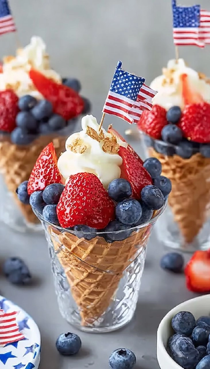 No-Bake 4th of July Patriotic Fruit Cones