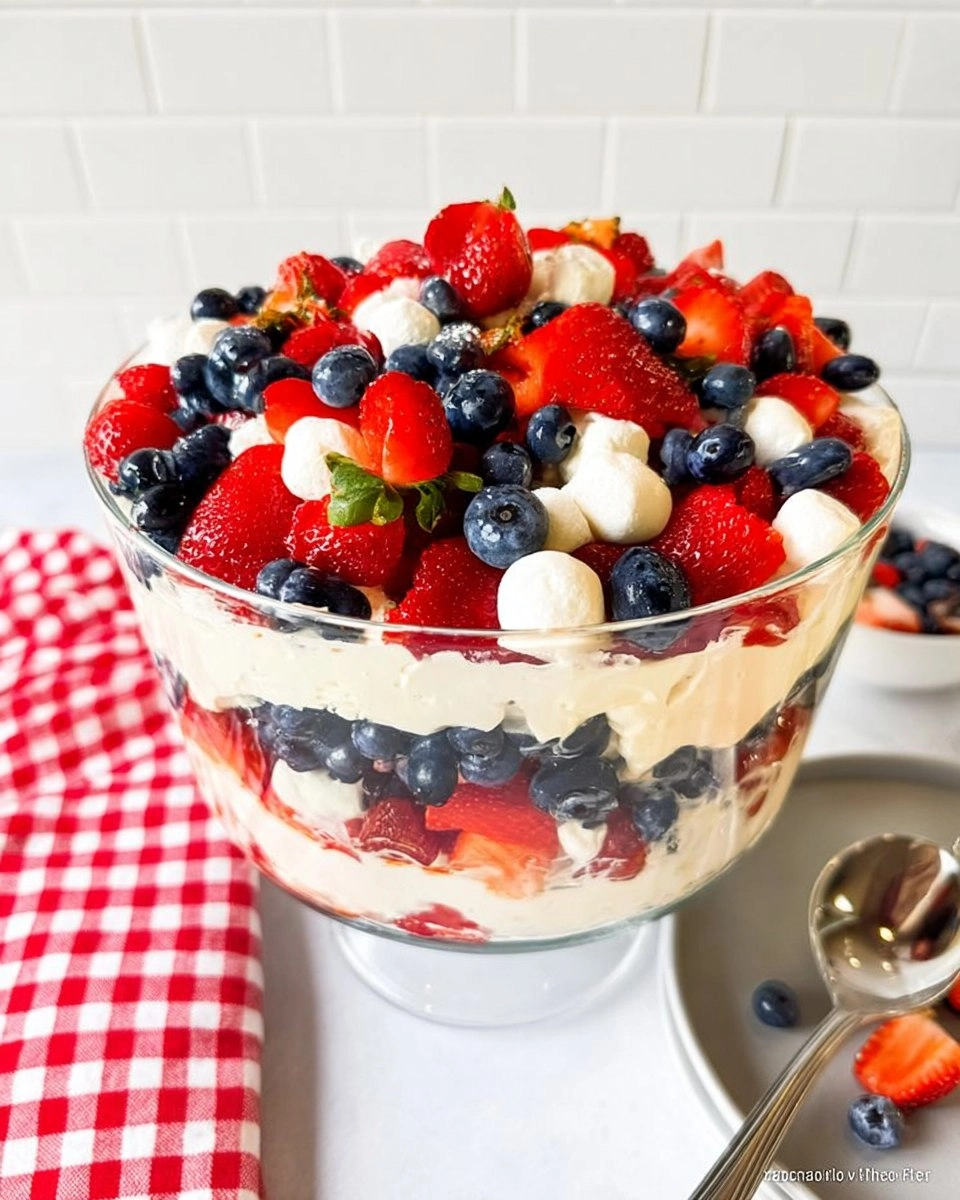 Red White and Blue Cheesecake Salad | Patriotic No-Bake Dessert for the 4th of July