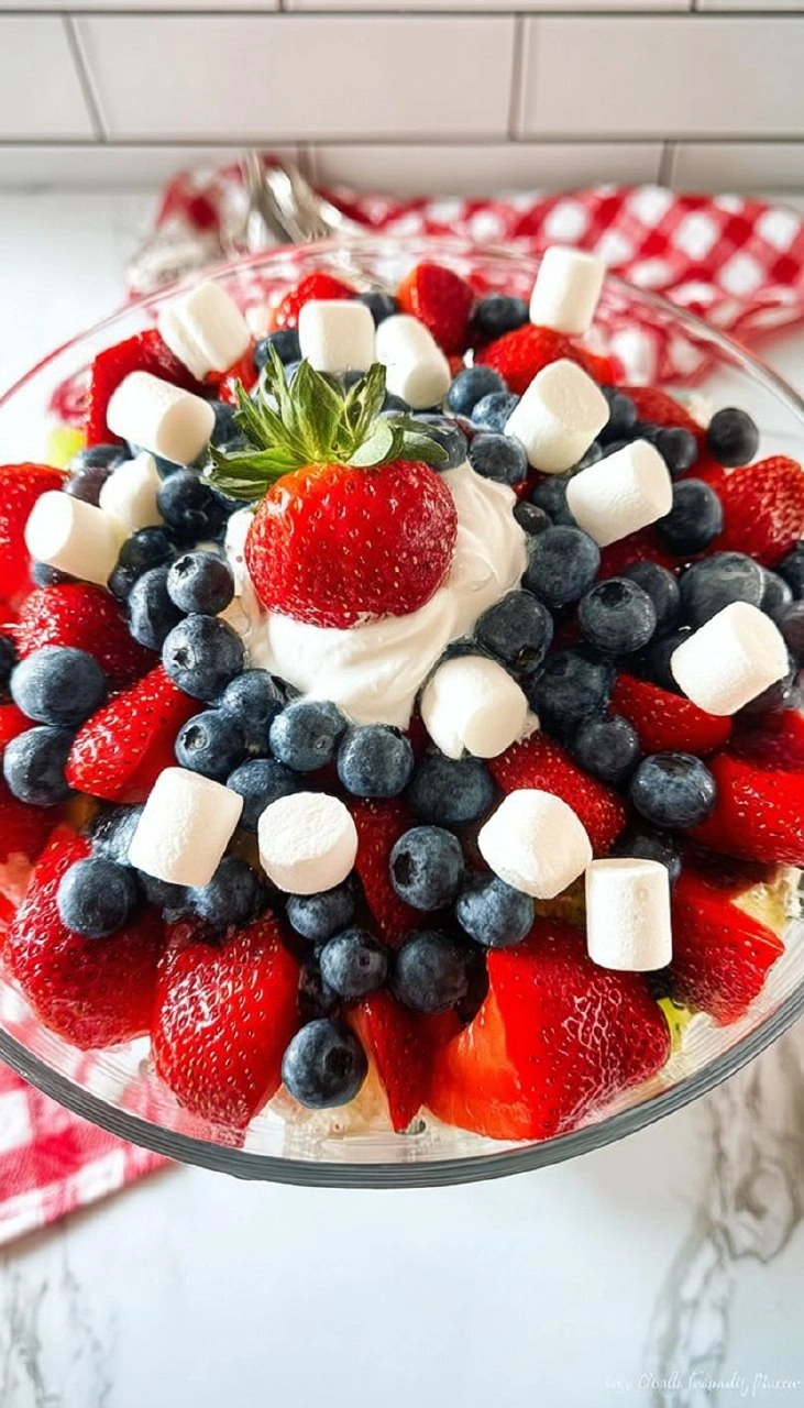 Red White and Blue Cheesecake Salad | Patriotic No-Bake Dessert for the 4th of July