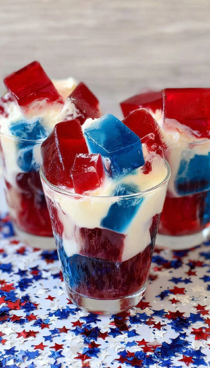 Red, White, and Blue Jello with Cream