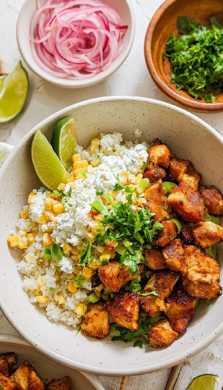Street Corn Chicken Rice Bowls