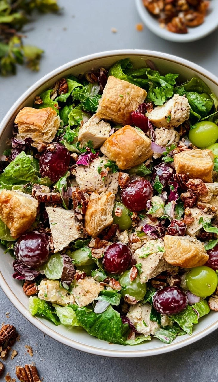 Chicken Salad with Grapes, Pecans, and Croissant Croutons