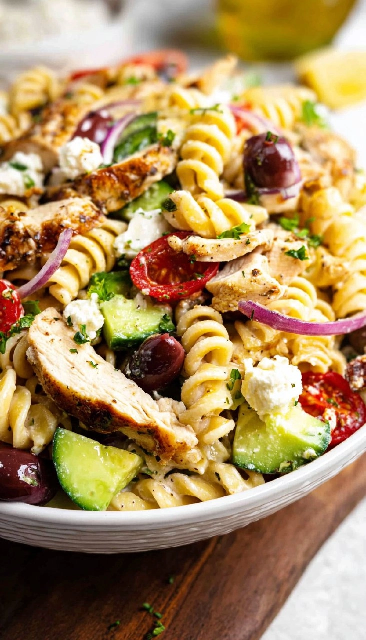 Greek Chicken Pasta Salad (Healthy, High Protein, Easy Meal Prep) 155 Greek Chicken Pasta Salad (Healthy, High Protein, Easy Meal Prep)