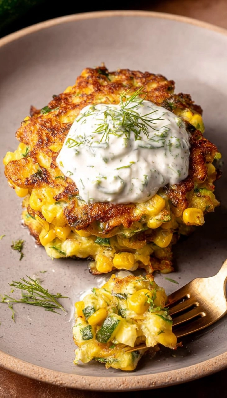 Corn and Zucchini Fritters with Herb Yogurt Sauce