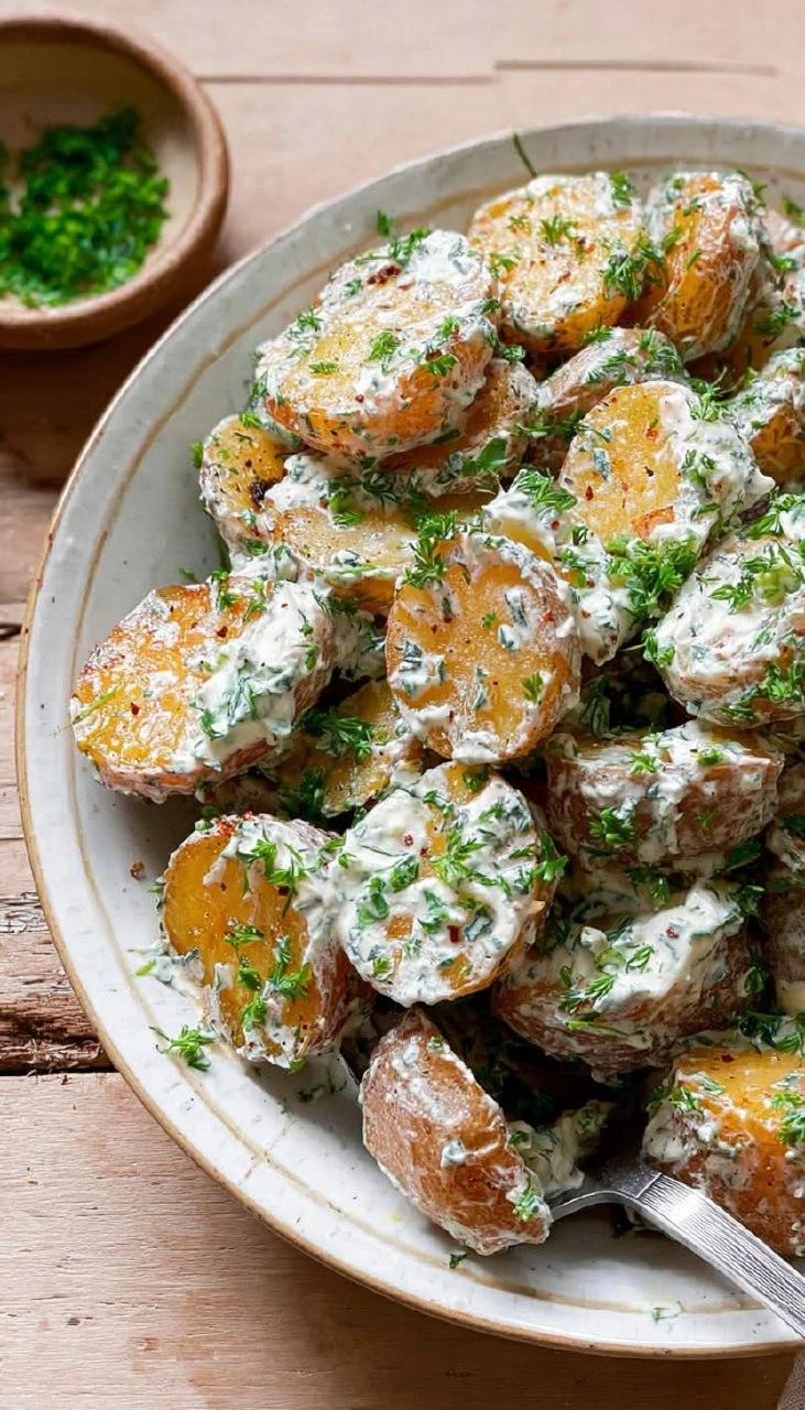 Crispy Potato Salad with Creamy Herb Yogurt Dressing