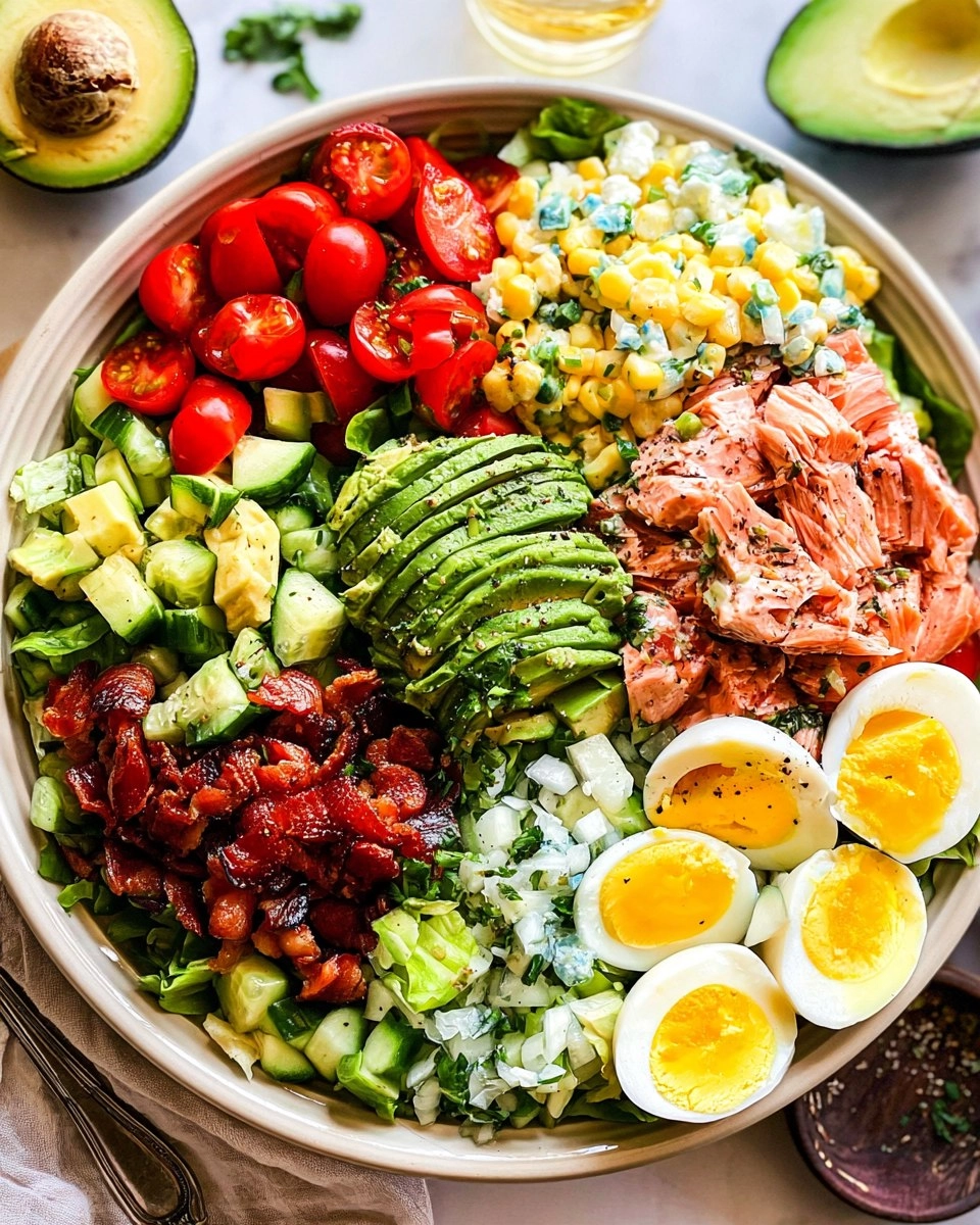 Salmon Cobb Salad with Avocado and Bacon (Whole30, Keto)