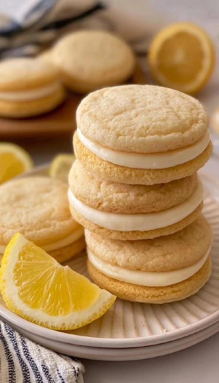 Soft and Chewy Lemon Sandwich Cookies with Cream Cheese Frosting