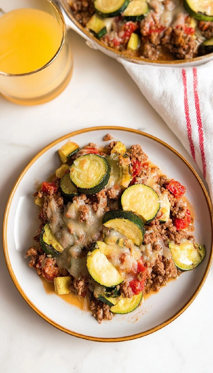 Cheesy Ground Beef Zucchini Skillet