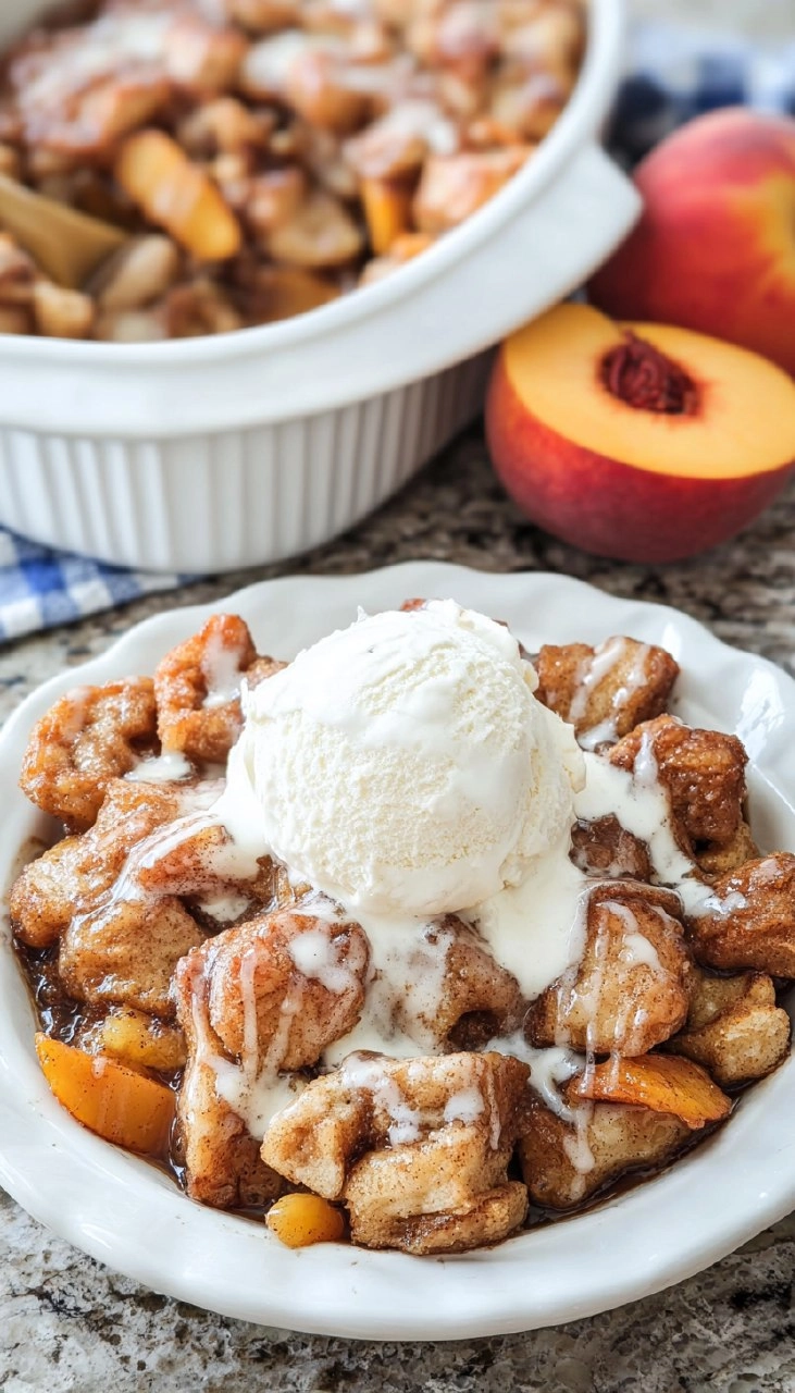 Cinnamon Roll Peach Cobbler