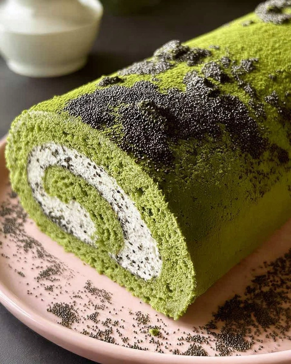 Matcha Swiss Roll Cake with Black Sesame Mousse