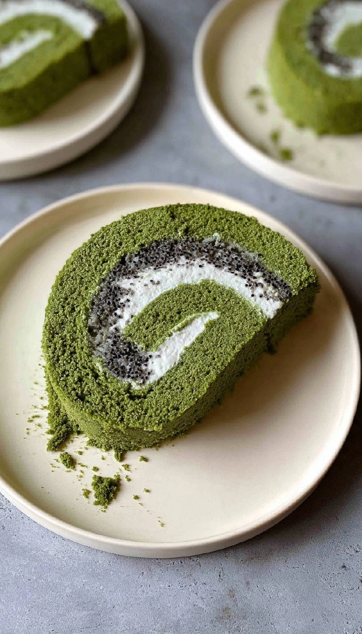 Matcha Swiss Roll Cake with Black Sesame Mousse