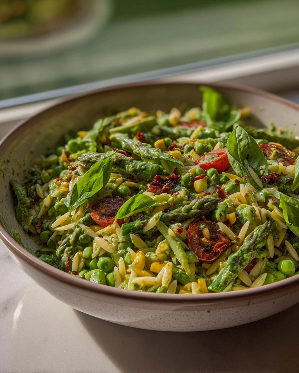 Spring Orzo Pasta Salad with Creamy Basil Vinaigrette