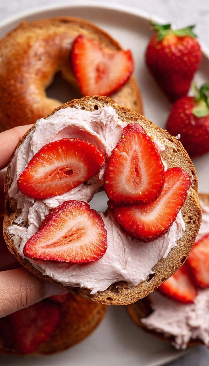 Strawberry Cottage Cheese Bagels
