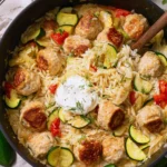 Summer-Squash-Orzo-Skillet-with-Chicken-Meatballs-Recipe