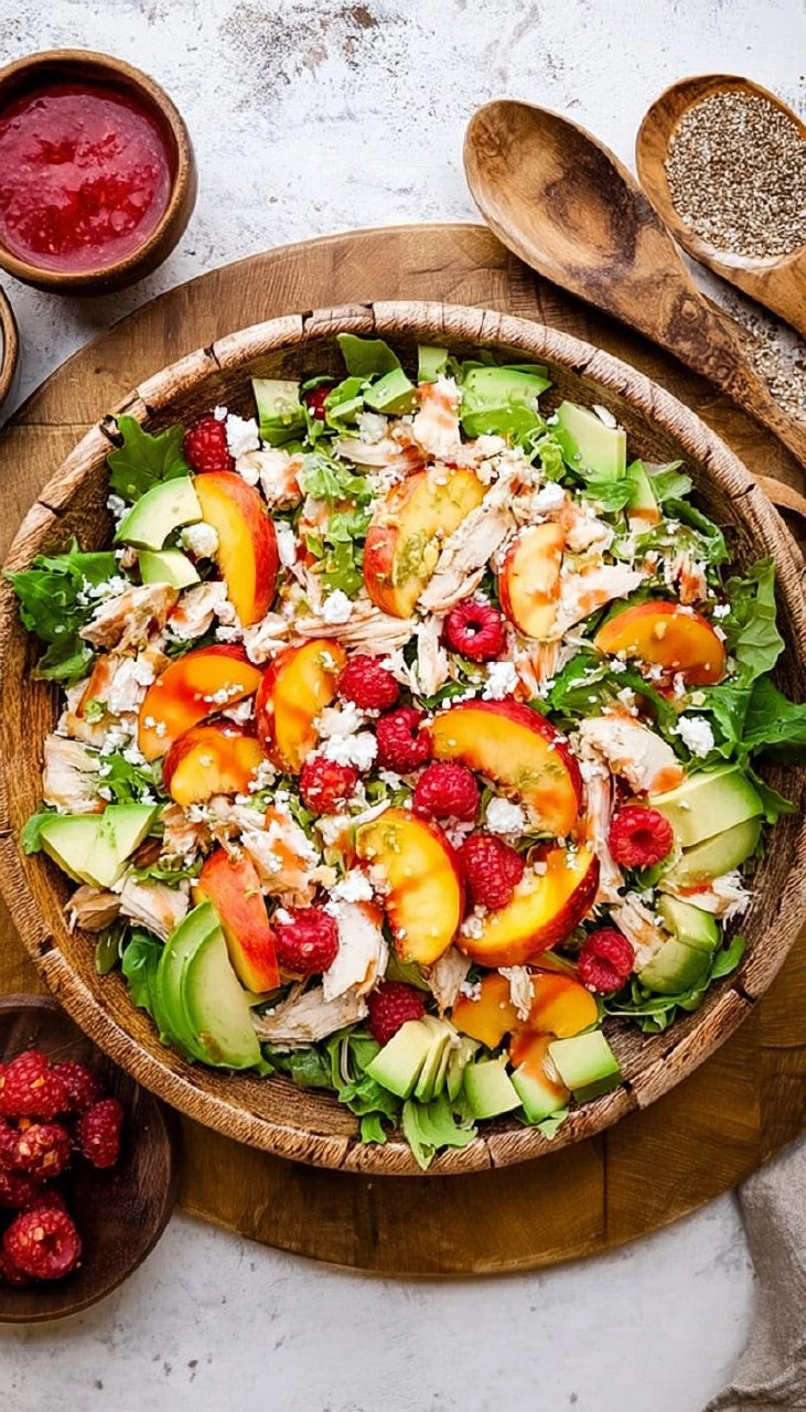 Chicken Salad with Peaches, Avocado & Fresh Raspberry Dressing