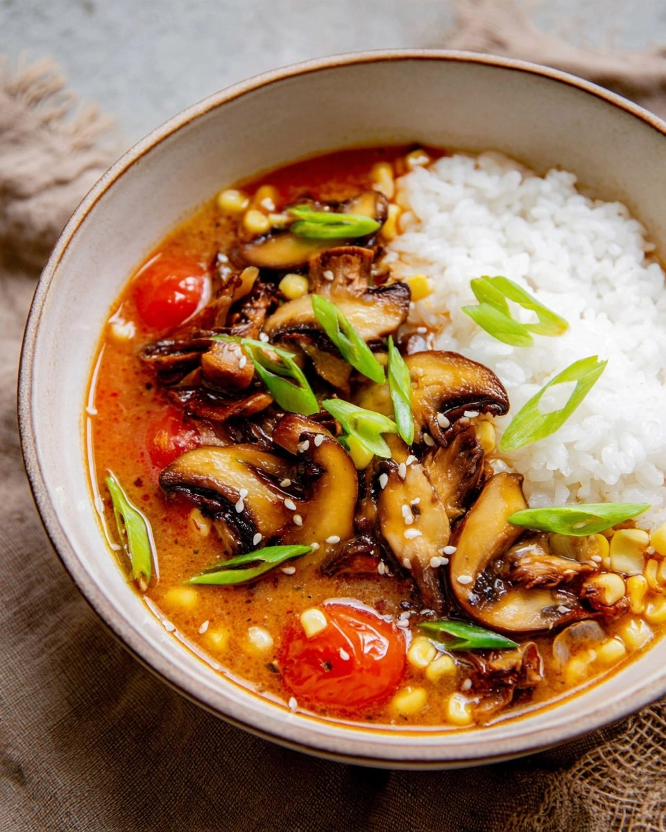 Tomato Miso Soup with Garlic Sesame Mushrooms